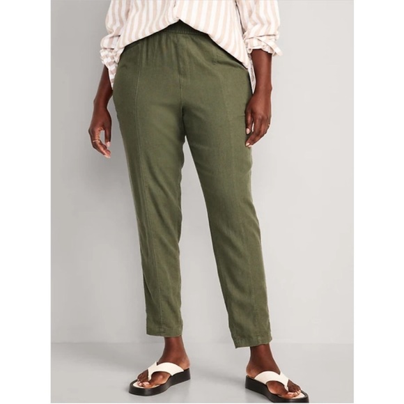 Old Navy Army Olive Green Plus Size 2x High Rise Straight Taper 55 Linen Viscose - Picture 10 of 10